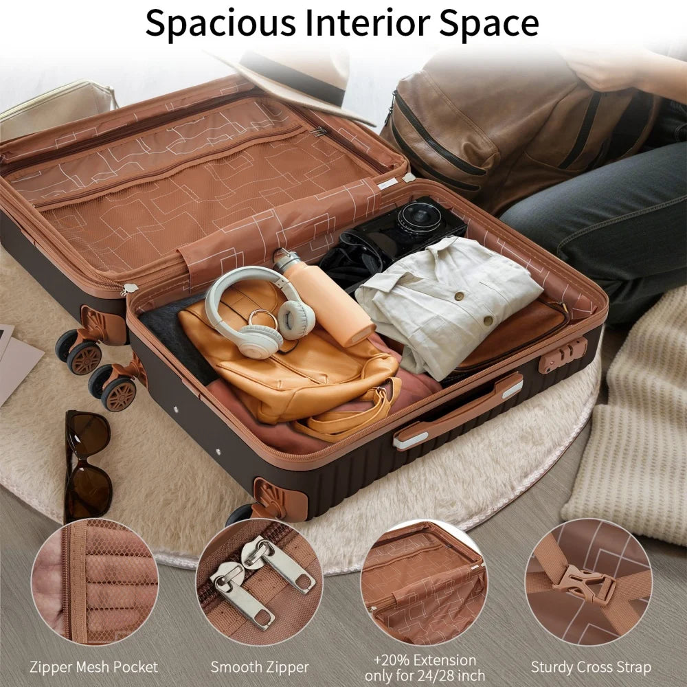 4 Pcs ABS Hardshell Expandable Luggage Set 16 20 24 28 Inch TSA Lock Spinner Wheels 4 Packing Cubes Lightweight Travel Luggage