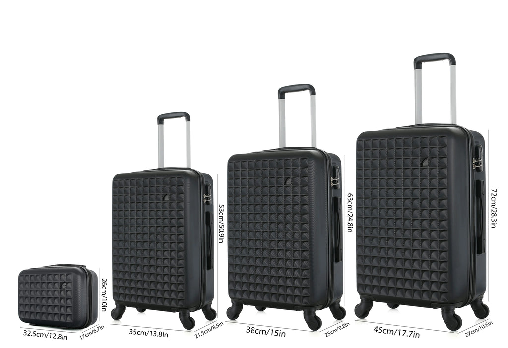 4-Piece ABS Hardside Spinner Luggage Sets (18/23/27 Inch + 13 Inch Cosmetic Case) – Lightweight Suitcase Sets with 3-Digit Combi