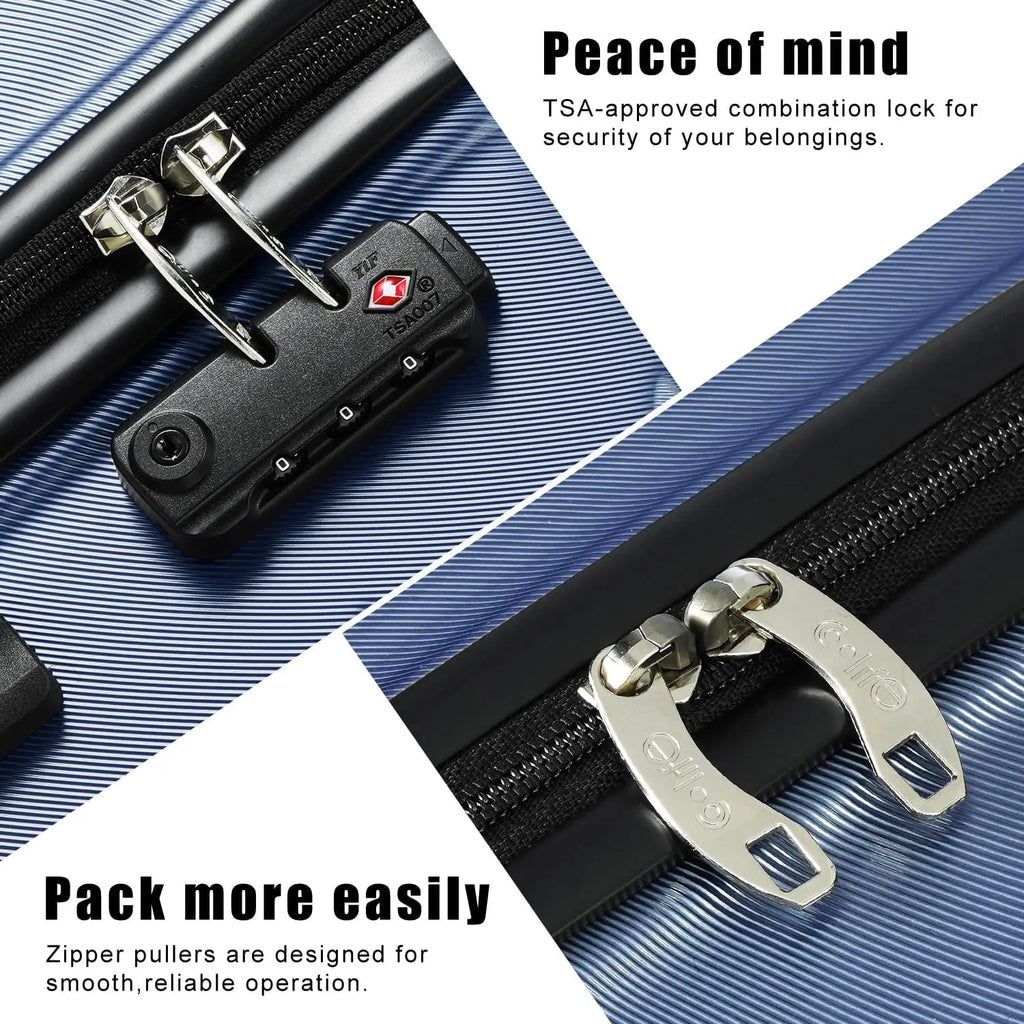 Coolife Luggage 3 Piece Set Suitcase Spinner ABS+PC Hardshell Lightweight TSA Lock USB Port, 20in 24in 28in Carry on Expanda